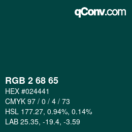 カラーコード: RGB 2 68 65 | qconv.com