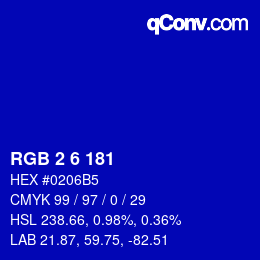 Color code: RGB 2 6 181 | qconv.com