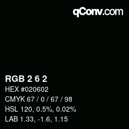カラーコード: RGB 2 6 2 | qconv.com