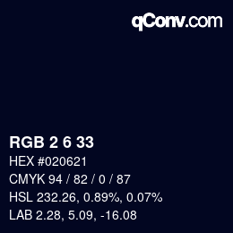 カラーコード: RGB 2 6 33 | qconv.com