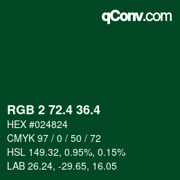 カラーコード: RGB 2 72.4 36.4 | qconv.com