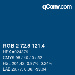 カラーコード: RGB 2 72.8 121.4 | qconv.com