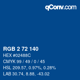 Color code: RGB 2 72 140 | qconv.com