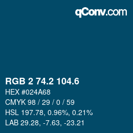 カラーコード: RGB 2 74.2 104.6 | qconv.com