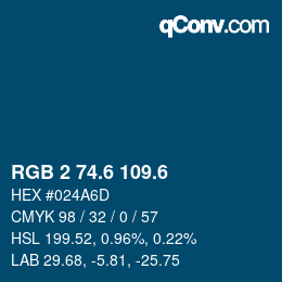 カラーコード: RGB 2 74.6 109.6 | qconv.com
