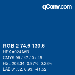カラーコード: RGB 2 74.6 139.6 | qconv.com