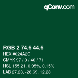 カラーコード: RGB 2 74.6 44.6 | qconv.com