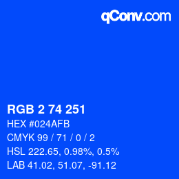 Color code: RGB 2 74 251 | qconv.com