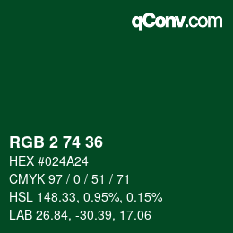 カラーコード: RGB 2 74 36 | qconv.com