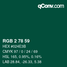 Color code: RGB 2 78 59 | qconv.com