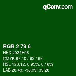 Color code: RGB 2 79 6 | qconv.com