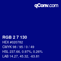 Color code: RGB 2 7 130 | qconv.com