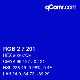 Color code: RGB 2 7 201 | qconv.com