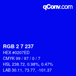 Color code: RGB 2 7 237 | qconv.com