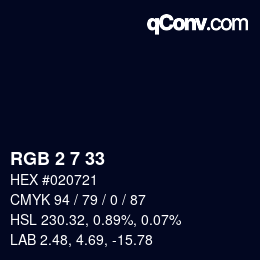 Color code: RGB 2 7 33 | qconv.com