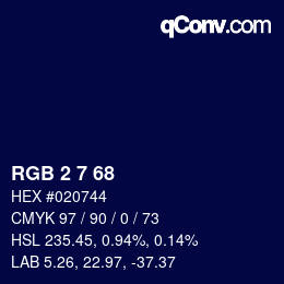 颜色代码: RGB 2 7 68 | qconv.com