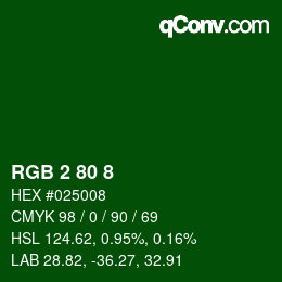 颜色代码: RGB 2 80 8 | qconv.com