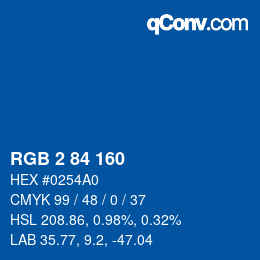 カラーコード: RGB 2 84 160 | qconv.com