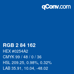 カラーコード: RGB 2 84 162 | qconv.com