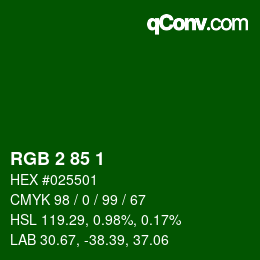 カラーコード: RGB 2 85 1 | qconv.com
