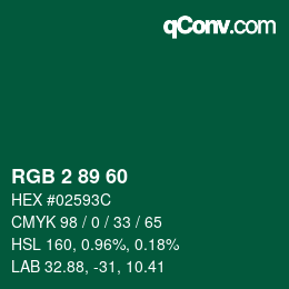 カラーコード: RGB 2 89 60 | qconv.com