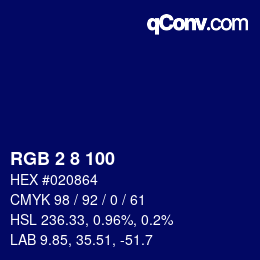 Color code: RGB 2 8 100 | qconv.com