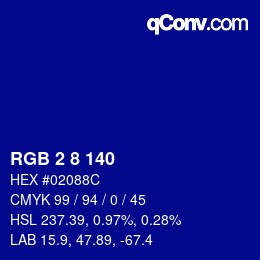 カラーコード: RGB 2 8 140 | qconv.com