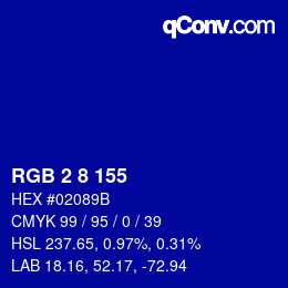 カラーコード: RGB 2 8 155 | qconv.com