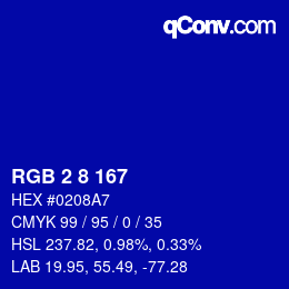 颜色代码: RGB 2 8 167 | qconv.com