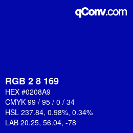 Color code: RGB 2 8 169 | qconv.com