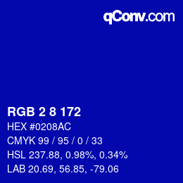 颜色代码: RGB 2 8 172 | qconv.com