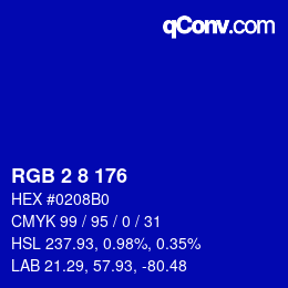 カラーコード: RGB 2 8 176 | qconv.com