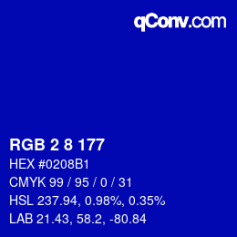 颜色代码: RGB 2 8 177 | qconv.com