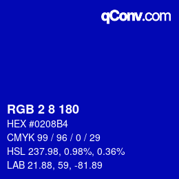 カラーコード: RGB 2 8 180 | qconv.com