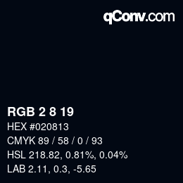 Color code: RGB 2 8 19 | qconv.com