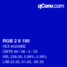 Color code: RGB 2 8 190 | qconv.com
