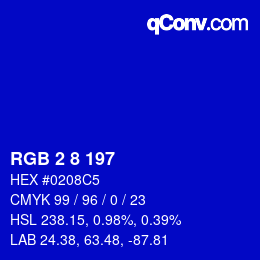 Color code: RGB 2 8 197 | qconv.com