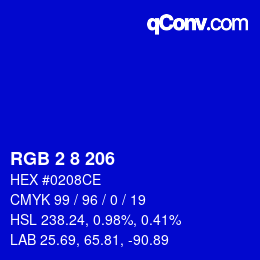 Color code: RGB 2 8 206 | qconv.com