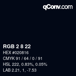 カラーコード: RGB 2 8 22 | qconv.com