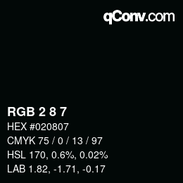 カラーコード: RGB 2 8 7 | qconv.com