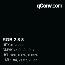 Color code: RGB 2 8 8 | qconv.com