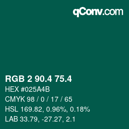 カラーコード: RGB 2 90.4 75.4 | qconv.com