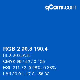 カラーコード: RGB 2 90.8 190.4 | qconv.com