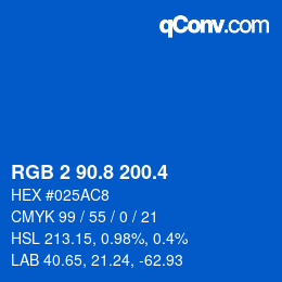 カラーコード: RGB 2 90.8 200.4 | qconv.com