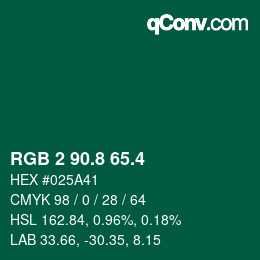 カラーコード: RGB 2 90.8 65.4 | qconv.com