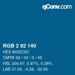 カラーコード: RGB 2 92 140 | qconv.com