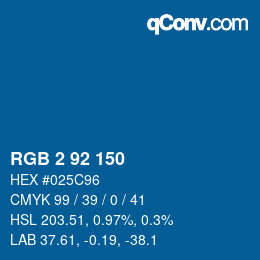 カラーコード: RGB 2 92 150 | qconv.com