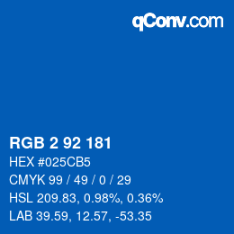 カラーコード: RGB 2 92 181 | qconv.com