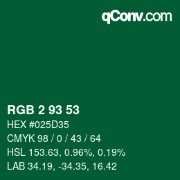 カラーコード: RGB 2 93 53 | qconv.com