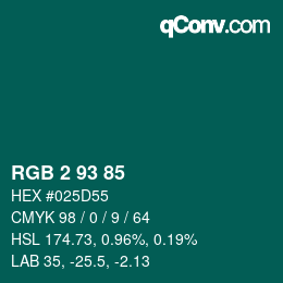 カラーコード: RGB 2 93 85 | qconv.com